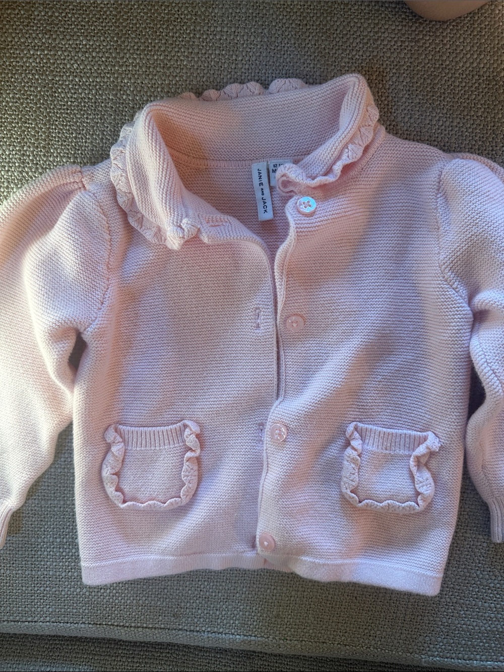 Janie and Jack Light Pink Knit Ruffle-Trim Cardigan